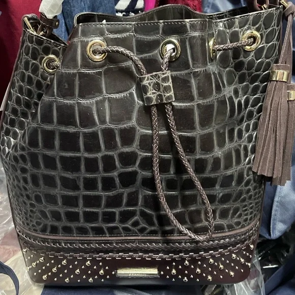 NWT Brahmin Marlowe DALLOWAY COCOA Leather Bucket Shoulder Bag